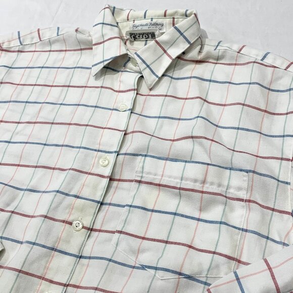 VTG 80s Tabi International White Striped Red Blue Button Down Long Sleeve Shirt - Picture 2 of 5